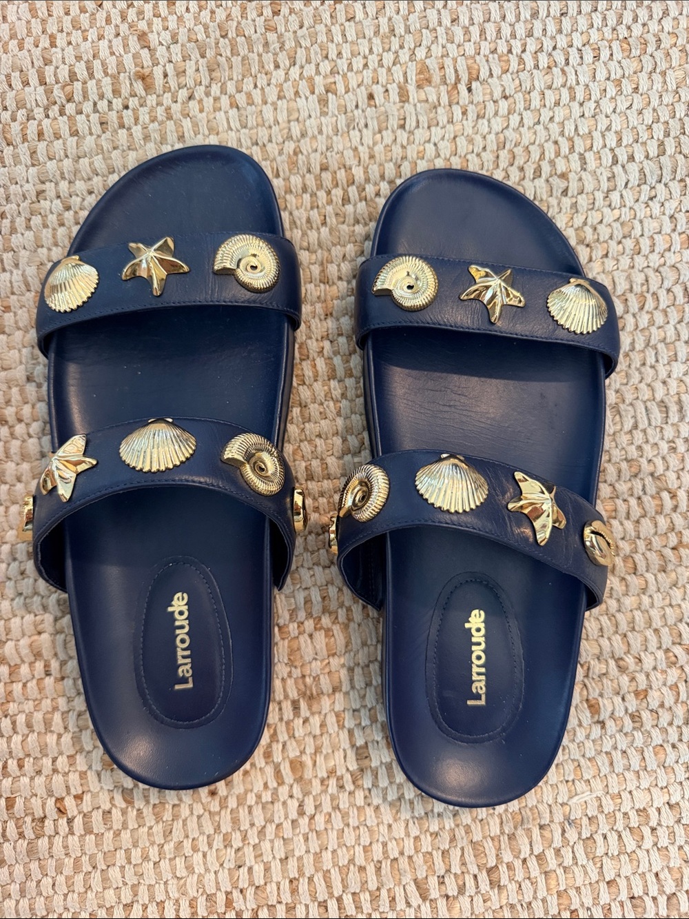 Larroude Madison Navy seashell slides